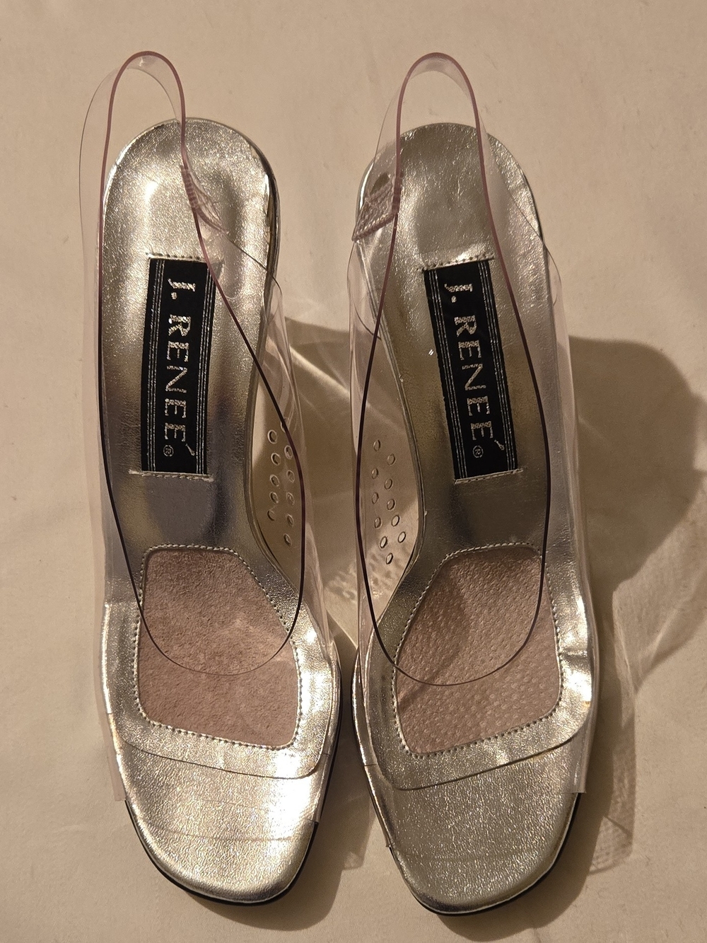 J.Renee Silver Clear Slingback Sandals
